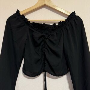 Shein Rouched Black Off-Shoulder Women's Top